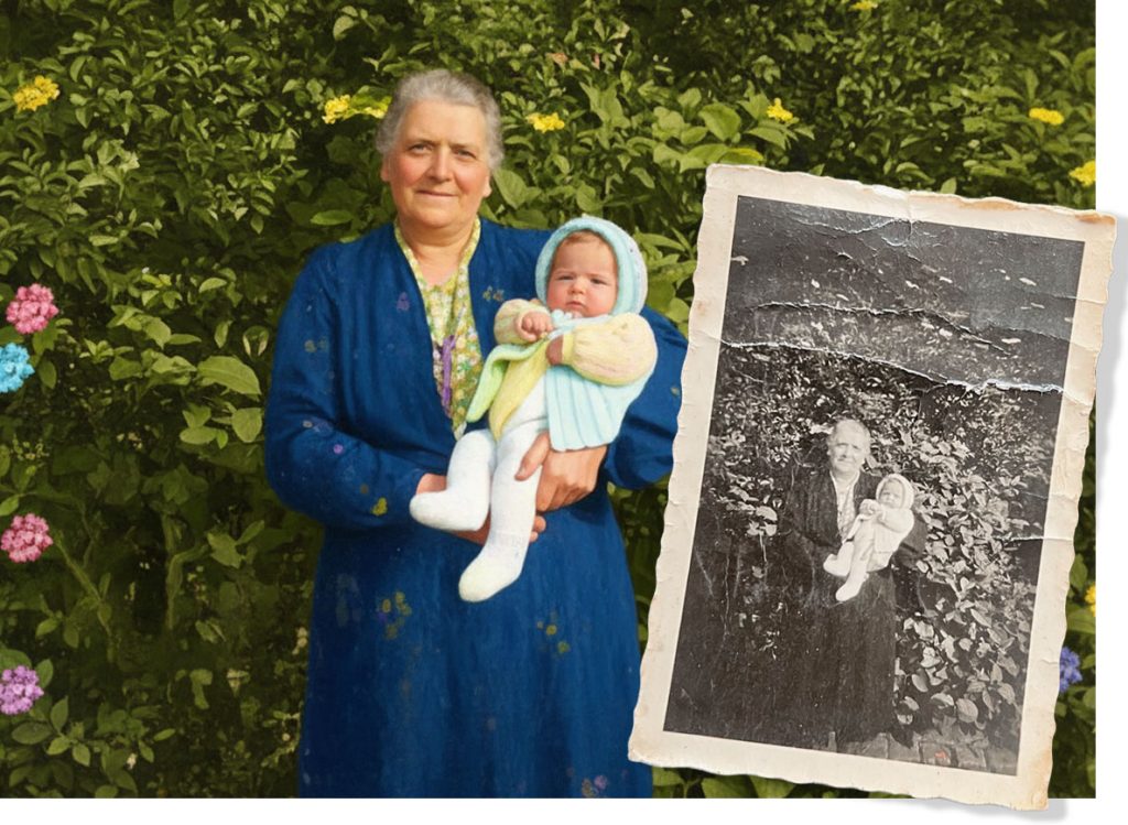 vorher-nacher ein altes Foto mit KI bearbeitet